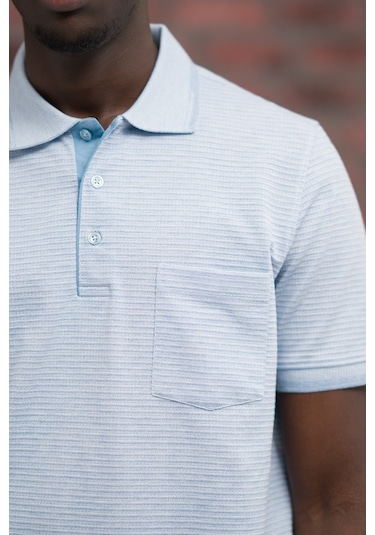 Advante Rahat Kesim Örme Dokumalı Cepli Polo Yaka T-shirt Mavi