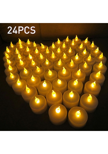 24 Adet Simülasyon Alevsiz Çay Mumları Led Mum Işıkları Düğün Yıldönümü İçin Beyaz