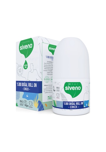 Siveno %100 Doğal Roll On Erkek Deodorant Ter Kokusu Önleyici Bitkisel Leke Bırakmayan Vegan 50 ML