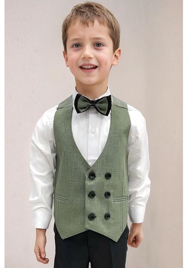 Riccotarz Erkek Bebek Takım Elbise Çizgili Yelekli Yosun Yeşili Alt Üst Takım Yeşil