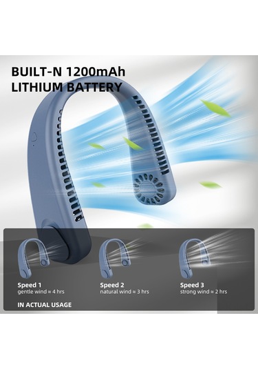 Gajeena Usb Şarjlı Boyun Fanı - 360 Soğuk Akış, Sessiz Çalışma, Taşınabilir Tasarım, Mavi