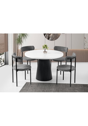 Milas Natural Ahşap Bohem Yemek Masası 130x130 Beyaz - Siyah