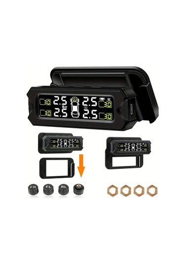 Boatshop1 Araba Suv Pikap Mpv Orv Tpms Siyah Kablosuz Harici Sensör Kiti Güneş Enerjili Ayarlanabilir Çıkarılabilir Braket