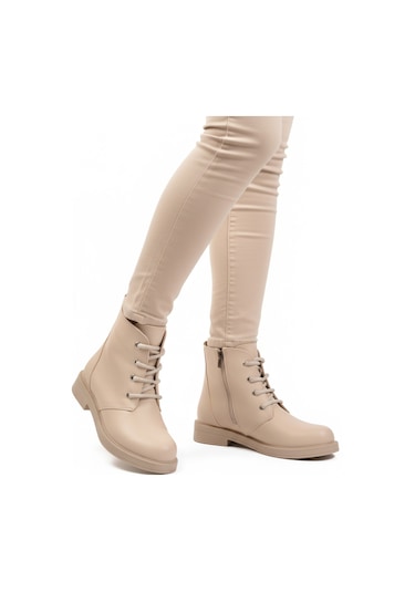 Aspor Bej Bağcıklı Fermuarlı Kadın Topuklu Bot Çok Renkli