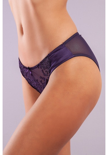 Golshan Giselle Mini Slip, Kadın Güpürlü Saten Mor Külot Çok Renkli