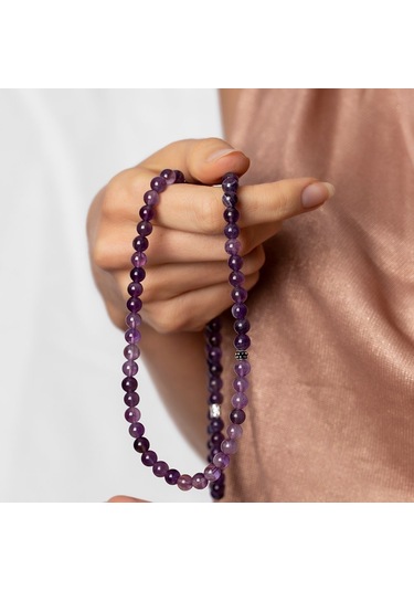 Hem Bileklik - Hem Kolye - Hem Tesbih 99Lu Mor Ametist Doğaltaş T N11.6230