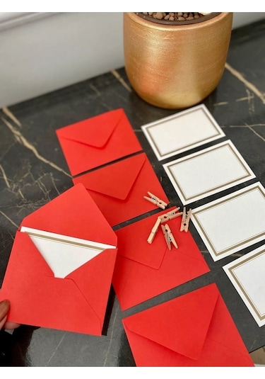 20 Adet Mandallı Kırmızı Zarflı Not Kartı Seti- Hediye Kartı -