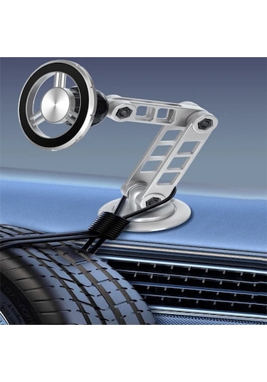 G198 Ayarlanabilir Robotik Kol Cep Telefonu Standı Araba Pano Ön Cam Manyetik Telefon Tutucu Gri