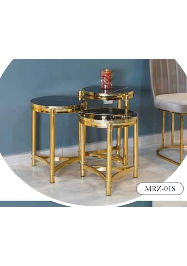 Mim Siyah Mermer - Gold Mersedes Zigon Sehpa Siyah Mermer - Gold