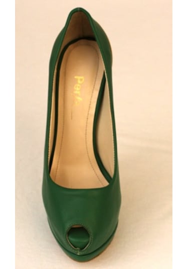 Platform Kaşık Topuk Yeşil Hakiki Deri Kadın Ayakkabı Çok Renkli