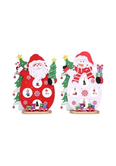 Xiyyadms Noel Günü Santa Ve Kar Adamı Ahşap Figürü - Masajüstü Dekoratif Noel Aksesuarı