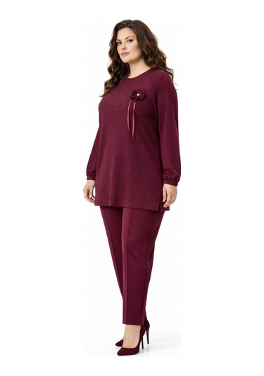 Baglan Kadın Simli Tunik Pantolon Takım Bgl-st05428 Bordo