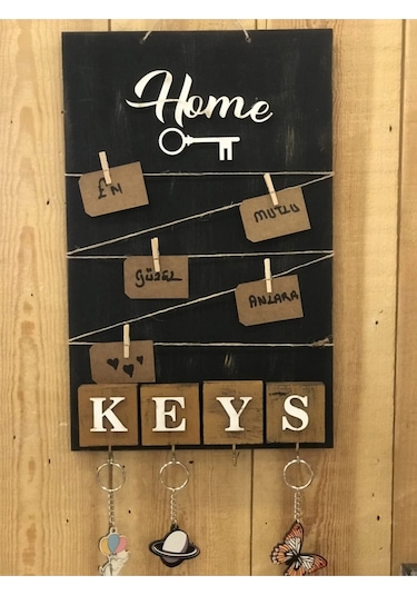 Dekoratif Home Keys Ahşap Resimlik Ve Notluk Kahverengi