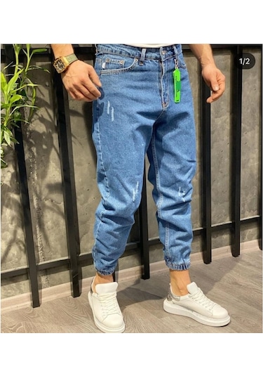 Erkek Paçası Lastikli Boyfriend Kot Jogger Pantolon (491078573)