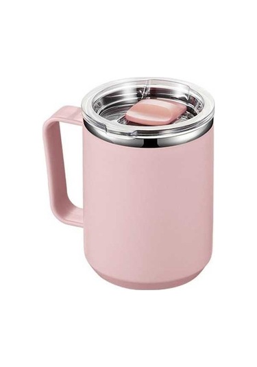 Besthome1 450ml Kulplu Yalıtımlı Kahve Kupa, Ofis, Dış Mekan, Seyahat İçin Pembe Termos/ Pembe