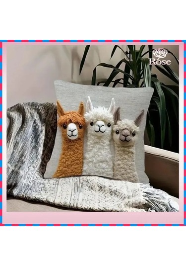 Geeroyoo Bohem Pop Art Desenli Imitasyon Dikiş Yastık Kılıfı - Koltuk Dekoratif Yastık Kılıfı Sadece Kılıf Bej