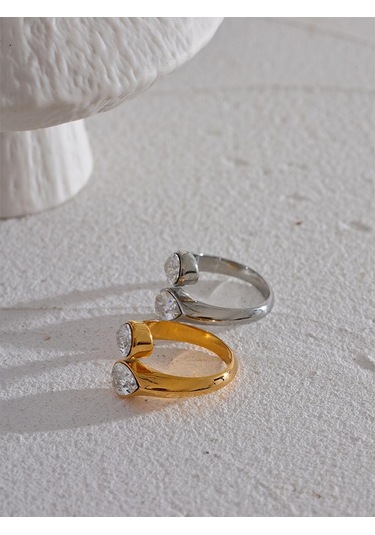 Altın Eetit Lüks Parlak Aaa Kübik Zirkonya Paslanmaz Çelik Geometrik Yüzük Yüksek Kaliteli Dokulu Takı Aksesuarları Kadınlar İçin Hediye Altın