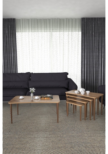 Aleyna 5li Orta Sehpa ve Zigon Sehpa Ahşap Ayaklı Sehpa – Ceviz