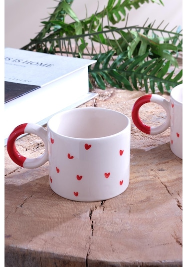 Hearts Seramik Kupa Fincan Bardak Mug Double Türk Kahve Fincanı 2 Adet