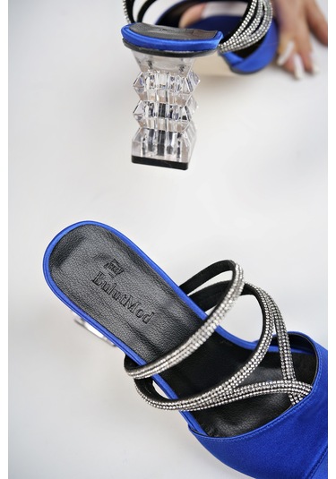 BulutMod  Kadın Saten Üç Sargı Taş Ayakkabı Ve Topuklu Terlik MAVİ Mavi