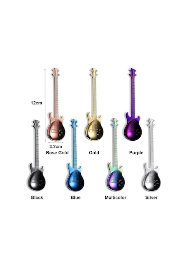 Mavi 1 Adet Paslanmaz Çelik Gitar Kaşık Gökkuşağı Kahve Ve Çay Kaşığı Sofra Takımı İçme Araçları