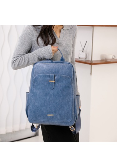 Retro Basit Kadın Sırt Çantası Moda Düz Renk Öğrenci Günlük Okul Çantası Büyük Kapasiteli Bayan Seyahat Sırt Çantası Yolcusiyah Diğer