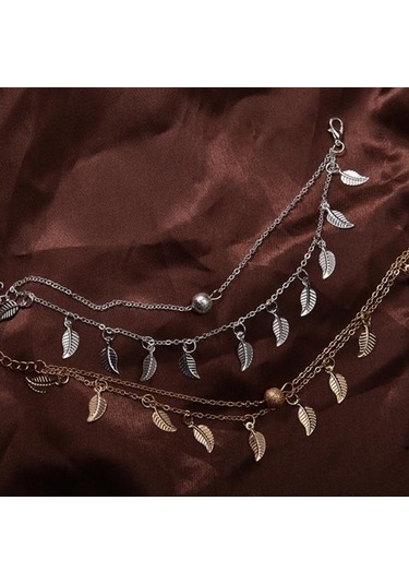 Gümüş Çift Katmanlı Yapraklar Charm Halhal Ayak Zinciri Yaz Kadın Sandal Ayak Bileği Bilezik Gümüş