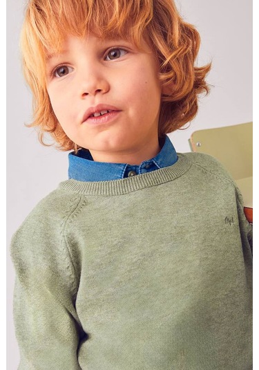 Erkek Çocuk Reglan Kollu Basic Triko Kazak - Yeşil Gri