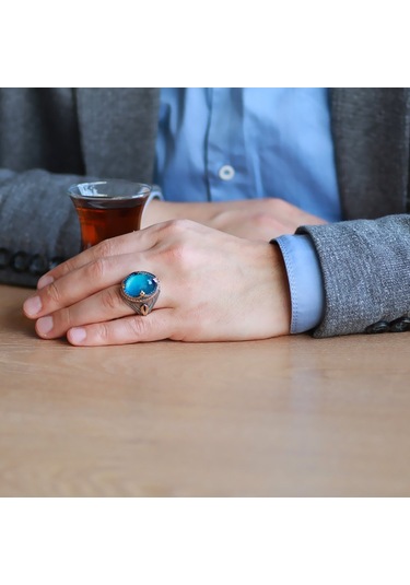 Faset Aqua Zirkon Taşlı Kompakt Tasarım 925 Ayar Gümüş Şehzade Yü (461278494)