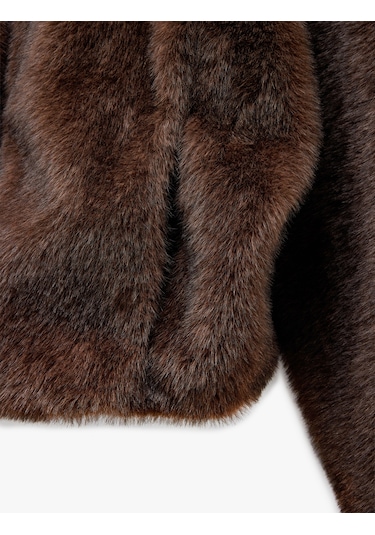 Koton Kapüşonlu Cepli Oversize Suni Kürk Kaban Kahverengi 6wak00206ew Kahve