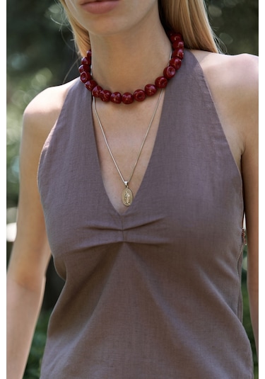 Mai Collection Mai Studios Co. Onagho Boyundan Bağlı Açık Kahve Crop Açık Kahve