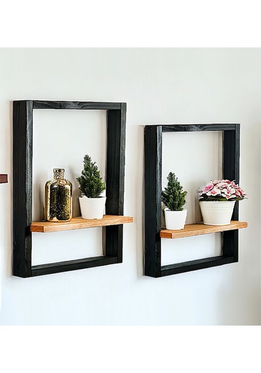 Duvar Rafı Kitaplık Raf 2 Li Ahşap Çok Amaçlı Raf 5086