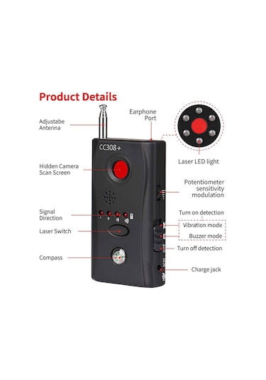 Cc308 Tam Aralıklı Radyo Dalga Wifi Rf Sinyal Dedektörü Kamera