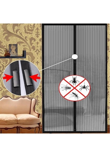210 x 100 cm Anti Sivrisinek Manyetik Otomatik Perde - Siyah