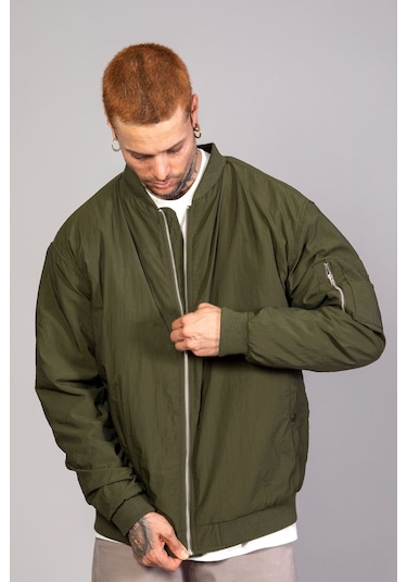 Haki Regular Fit /krinkıl Kumaş İçi Kapitone Pilot Erkek Ceke... Indıgo