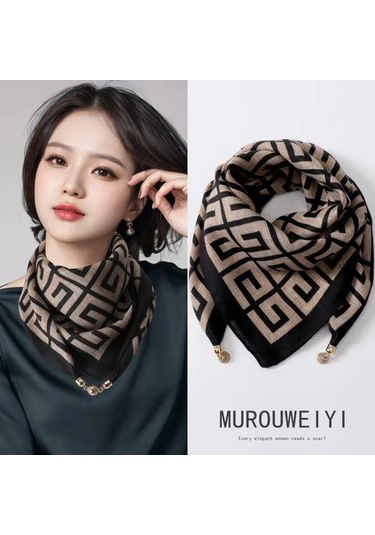 Prosperlink Lüks Manyetik Toka Çizgili İpek Eşarp - Kadın Bahar/sonbahar Moda Boyun Sarar Aksesuarone Sizekadın BEj