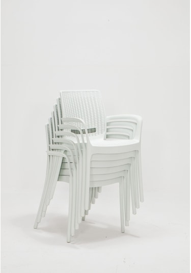 Rattan Beyaz Kollu 4 Sandalye Masa Takımı - Bahçe&Balkon&Teras Beyaz