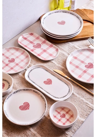 Hearts 10 Parça 4 Kişilik Kahvaltı Takımı Cokrenklı Pembe