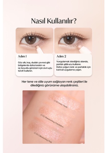 Çift Taraflı Işıltılı Kalem Far Perıpera Sugar Twinkle Duo Eye Stick 03 Glimmering Pink 03