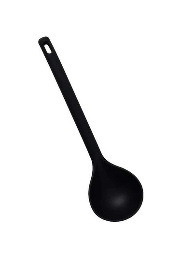 Novahub Black Büyük Kalın Silikon Kaşık Ramen Erişte Kepçe Uzun Sap Çorba Kaşığı 30x8.3cm Cn Black