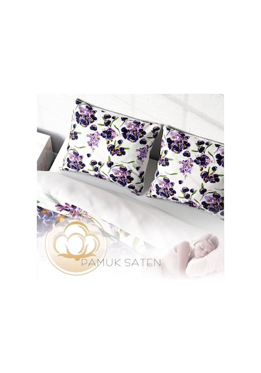 Monohome Purple 3D Pamuk Saten Çift Kişilik Nevresim Takımı