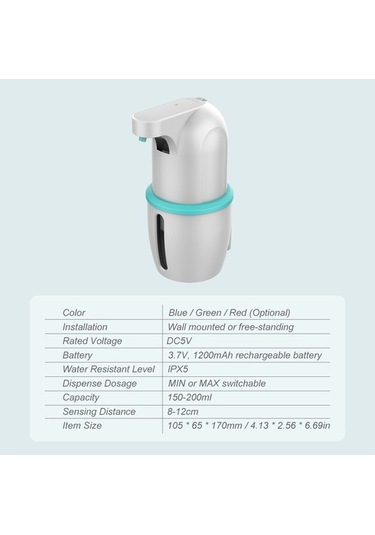 Dancemonkey Şarj Edilebilir Otomatik Dokunmasız Köpük Sabun Dispenser Ir Sensörlü Ayarlanabilir Masaüs Mavi Mavi