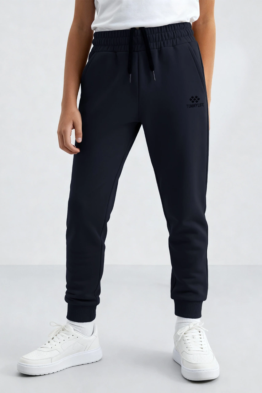 Lacivert Standart Fit Manşetli İnce Erkek Çocuk Eşofman Alt - 11062 Lacivert