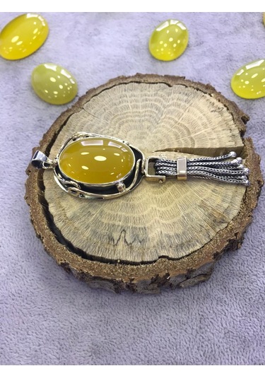 Sarı Akik Taşlı Gümüş Kolye 925 Ayar 512655439