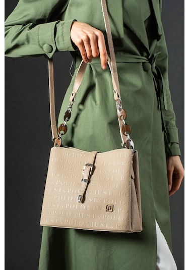 Jps-just Polo Kadın Omuz Çantası Ahşap Zincir Detaylı 4014-jp Kum