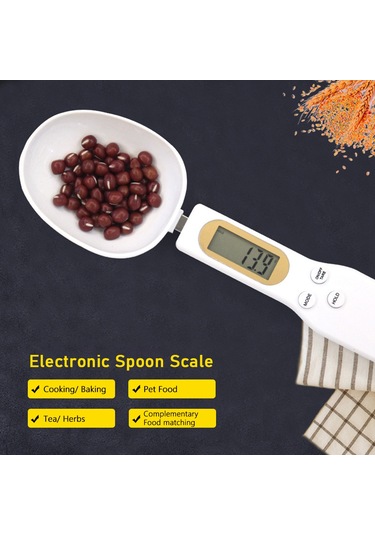 Konesam Beyaz Dijital Kaşık Terazi, 500g/0.1g Hassasiyet, Lcd Ekran, Tare Fonksiyonu, Veri Kilidi, Birim Dönüştürme, Kahve/un İçin, Batarya Dahil Beyaz