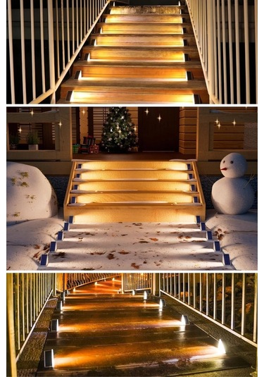 8 Adet Üçgen Güneş Enerjisi İle Şarj Olan Dış Mekan Solar Basamak Köşe Lambası Beyaz