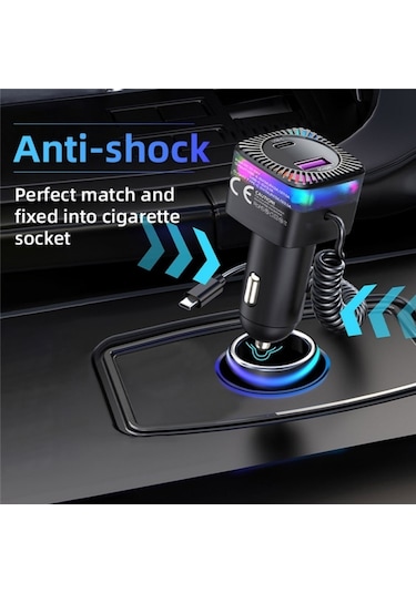 Yaylı Type-c Kablo İle Usb + Type-c Pd 30w Telefon Hızlı Şarj Adaptörü Araç Şarj Cihazı