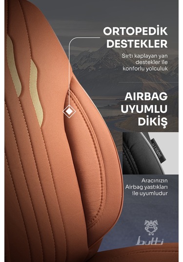 Taba - Taba Buttı Talos Serisi Premium Oto Koltuk Kılıfı Ortopedik Destekli, Ön Arka Tam Set, Aırbag Uyumlu