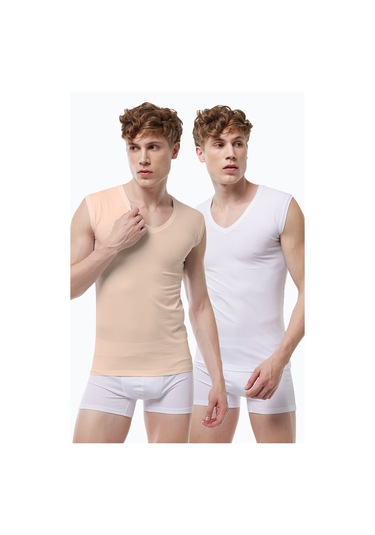 Malabadi Görünmez Atlet Erkek Beyaz Ten Rengi 2 Li Paket V Yaka Iz Yapmayan Modal Kolsuz Atlet 064 Beyaz-ten